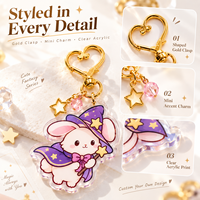 Porte-clés personnalisé en acrylique CNAWO, breloque transparente imprimée avec animal fantaisie mignon et fermoir doré façonné, mini pendentif