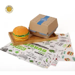 Caja de papel a prueba de aceite para llevar comida rápida, embalaje desechable para hamburguesas, Multicolor