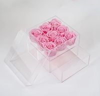 Prix usine 9 boîte à souvenirs en acrylique carrée de roses naturelles préservées pour Noël Saint Valentin