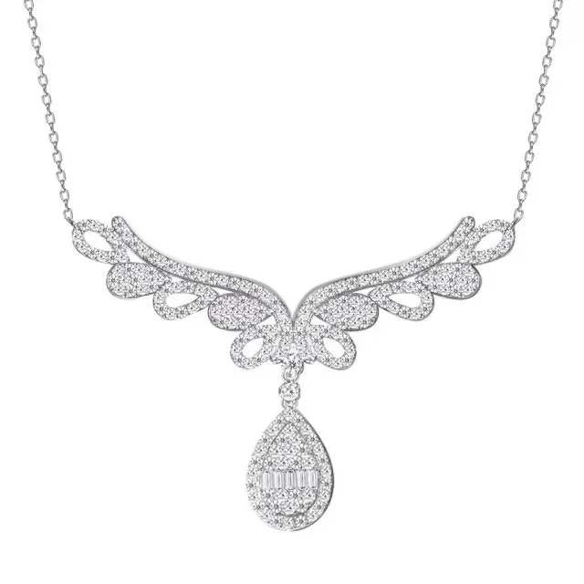 high quality Elegant jewelry 18k solid gold diamonds wings dainty pendant necklace for ladies