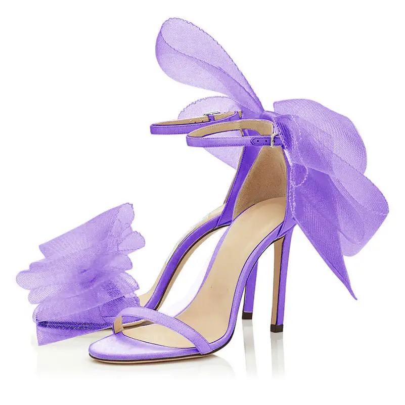 Fashion Feather Bow Sandals Women High Thin Heeled Sandal Ladies Summer Pumps Party Wedding Shoes 2022