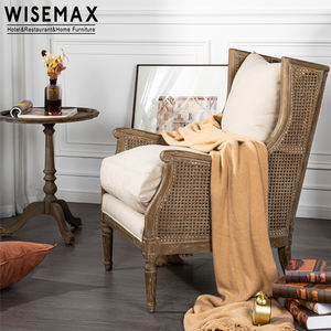 <span class=keywords><strong>Silla</strong></span> de Ocio WISEMAX FURNITURE de Diseño Francés con Marco de Madera de Roble Envejecido, Respaldo de Ratán y Patas de Columna <span class=keywords><strong>Romana</strong></span> para Sala de Estar - Product Image 3