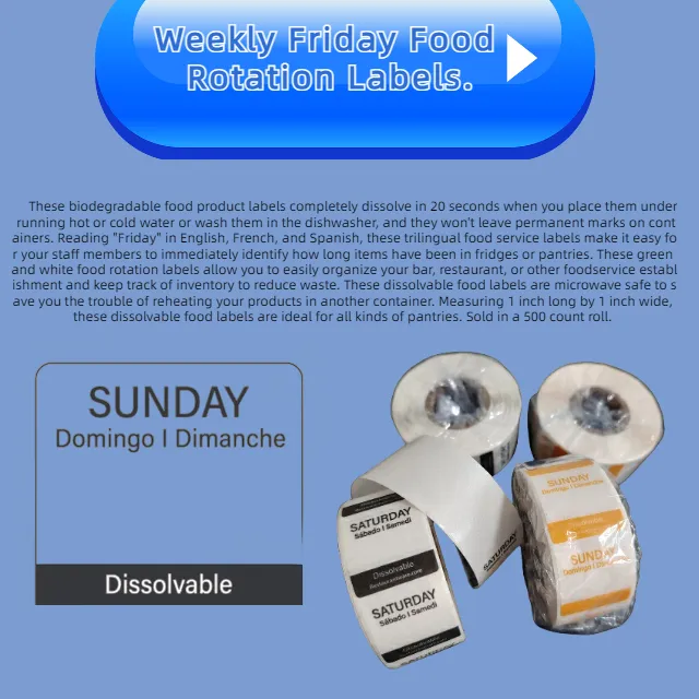 Etichetta di carta solubile in acqua per cucina adesivo trilingue rimovibile adesivi lavabili eco-friendly