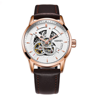 Jam Tangan Mekanik Pria Desain Hollow-out Tahan Air Kulit Asli Dial Besar Modis dan Trendi Terlaris