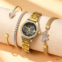 Ensemble de montres pour femmes tendance, cadran rond de 30 mm, bracelet en acier inoxydable, strass, 3 bracelets, bijoux, cadeau