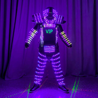 Disfraz de Robot Luminoso LED con Control Remoto, Traje Brillante con Casco de DJ, Efecto Láser de Color Personalizado, Recargable por USB para Discoteca