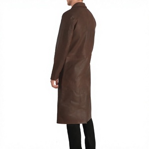 Abrigo Largo de Invierno para Hombre, de Cuero Genuino, Ecológico, Transpirable, Impermeable, Antiarrugas, con Cuello Mao y Doble Botonadura - Product Image 2