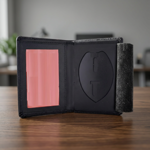 Cartera de cuero negra para credenciales, tarjetero, monedero, con grabado personalizado y recorte - Product Image 1