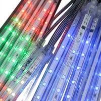Luces LED de Cortina con Efecto Lluvia de Meteoros para Navidad, Alimentación por CA, Recargables, Impermeables IP44, 30cm, 8 Tubos de Plástico, Luces Decorativas para Exteriores