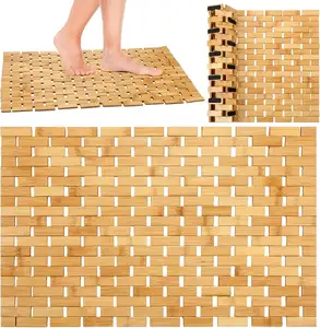 Alfombrilla de baño de bambú para baño-Alfombra de baño de madera, decoración y accesorios de escalones de sauna y spa