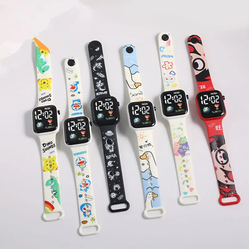 Cartoon Trendy Brand Printed LED Children's Watch Fashion Square Student Waterproof Electronic Watch