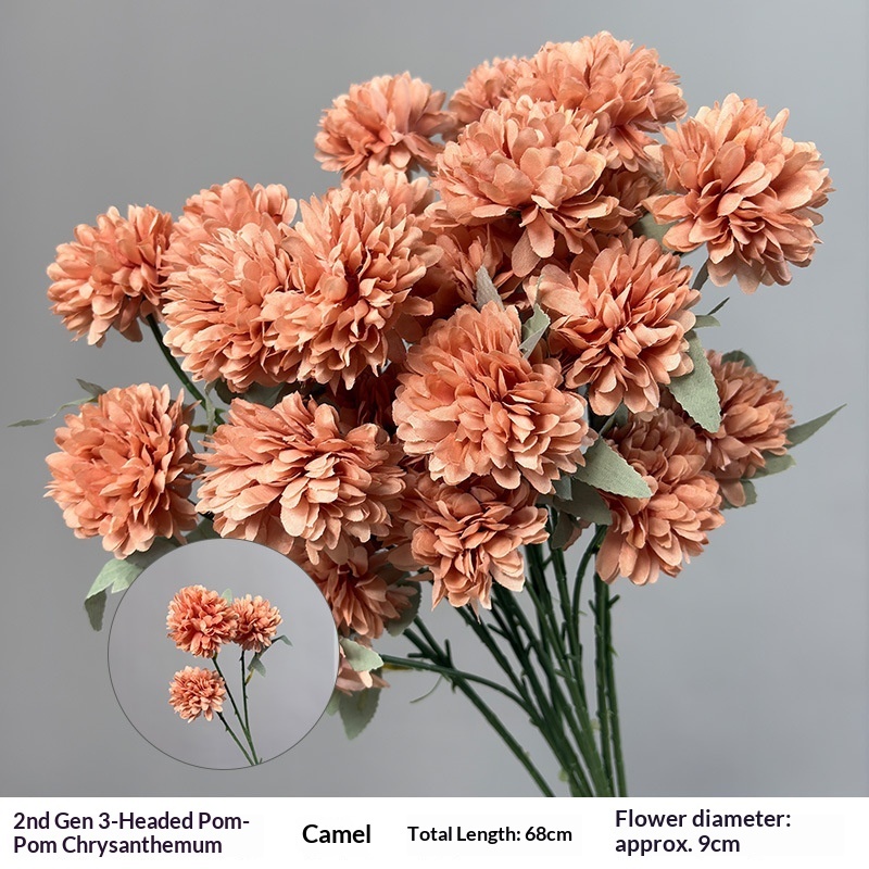 3 pompon chrysanthemums