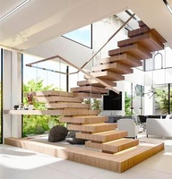 Escalier flottant moderne d'intérieur de haute qualité avec poutre en acier droite et garde-corps à câbles