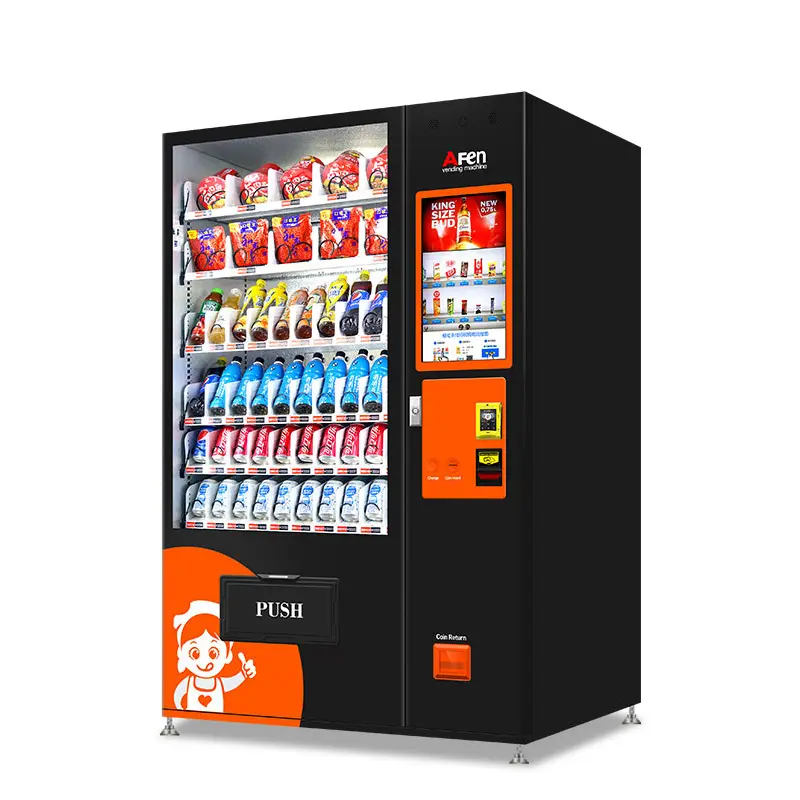 Afen distributore automatico di bevande Snack combinato con schermo pubblicitario 24 ore su 24 con lettore di schede