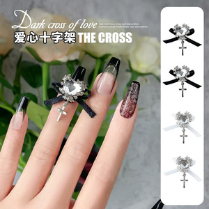เครื่องประดับตกแต่งเล็บสไตล์บาร็อคเข้มมีโบว์ประดับจี้ไขว้ - Product Image 3