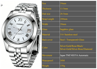 Montre mécanique pour homme personnalisable de luxe avec cadran soleil, chiffres romains, mouvement japonais NH35, en vente