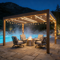 Pérgola Bioclimática Motorizada de Aluminio Moderna y de Lujo con Techo de Láminas, Luces Decorativas, para Piscina, Balcón y Espacios Exteriores con Brasero