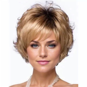 Cabello <span class=keywords><strong>Corto</strong></span> para Mujer, Estilo Celebridad, Rizos Pequeños, Color <span class=keywords><strong>Rubio</strong></span> Ceniza, Fibra Resistente al Calor, Venta Caliente en el Comercio Exterior Europeo y Americano - Product Image 5