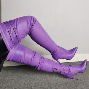 Botas Altas de Mujer Talla Grande 47 con Doble Hebilla y Cremallera Lateral, Botines Largos de Tacón de Aguja con Punta Fina para Dama - Product Image 5