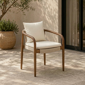 Modern Woven Rope Rocking Dining Chair with Cushion Luxury Minimalist Teak <b>Frame</b> for Outdoor Villa & Garden Use - Product Image 1