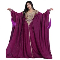 Caftan marocain pour femme, costume violet et or brodé en soie/coton, robe de scène pour mariage et spectacle, en stock