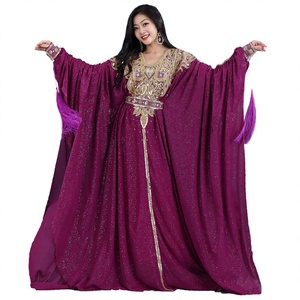 Caftan marocain pour femme, costume violet et or brodé, robe de scène pour mariage et spectacle - Product Image 4
