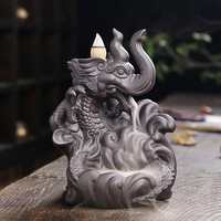 Brûleur d'encens à refoulement en céramique personnalisé Ganesha chinois avec dragon et lumière LED, cascade d'encens pour la décoration intérieure