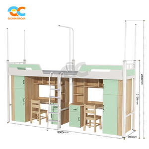 Двухъярусная кровать Qichen с настраиваемыми решениями, со столом, для молодежи, прочная металлическая кровать-чердак со столом - Product Image 2