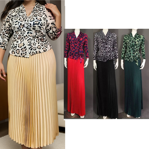 Miyaki Nhà Máy Trực Tiếp Mùa Hè Thời Trang Thanh Lịch Pleated <span class=keywords><strong>Leopard</strong></span> In Maxi Top Và Váy Của Phụ Nữ Hoa Hai Mảnh Thiết Lập Cộng Với Kích Thước - Product Image 1
