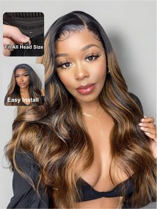 Perruque frontale Lcae Body Wave avec dentelle HD pré-coupée, cordon élastique, balayage brun, sans colle, pré-épilée, densité 150% - Product Image 3