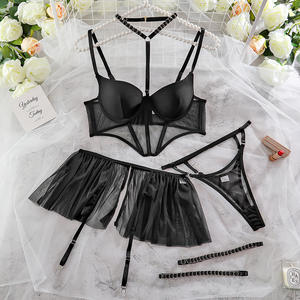 Dropshipping Sexy Dessous-Set, Europäischer und Amerikanischer Stil Netz-Plissee-Rock Hot Girl Dreiteiliges Schnür-Sexy-Dessous-Set - Product Image 4