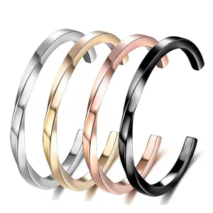 Brazalete de Cable trenzado de acero inoxidable para mujer, pulsera de plata gruesa chapada en oro de lujo de 18K