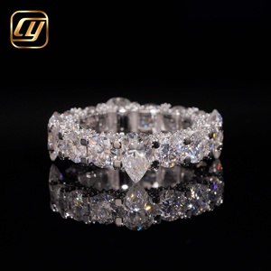 Low MOQ Luxury Heavy Craft <b>Eternity</b> <b>Ring</b> 925 Sterling <b>Silver</b> Lab Grown Diamond Mixed Round Pear Cut Full Band Bling Jewelry - Product Image 3