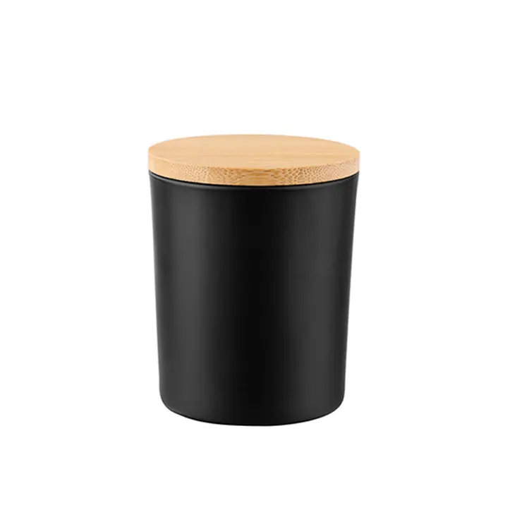 Matte Black Glass Candle holder glass candle jars glass container with bamboo lid for scented candles