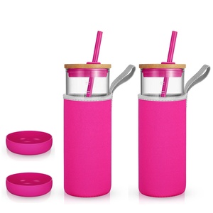 Vente chaude 20oz verre gobelet plongée tissu manchon bulle thé tasses haute borosilicate avec couvercle en bambou bouteilles d'eau randonnée - Product Image 2