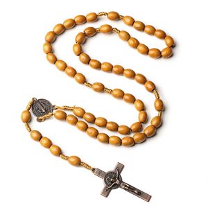 Chapelet Catholique en Bois 8*10mm avec Croix de Jésus, Collier Bijou Chrétien, Cadeau de Pâques pour l'Église - Product Image 4