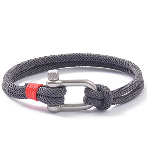 Pulsera en forma de U de acero inoxidable para hombre, brazalete náutico moderno de doble capa, cuerda de Milán, para deportes de supervivencia al aire libre - Product Image 5