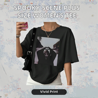 T-shirt décontracté à col rond pour femme, confortable et respirant, à manches courtes, 100 % coton tissé, grande taille, imprimé numérique intégral, motif scène effrayante