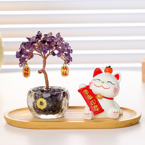 ชุดตุ๊กตาแมวกวักคริสตัลต้นไม้เงิน ของตกแต่งบ้านเรซิ่น สำหรับวางหน้าประตู ของขวัญ - Product Image 3