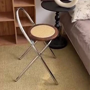 Modern Minimalist Foldable Metal bar <b>Stool</b> Home Use Living Room <b>Vintage</b> Designer-style Dining Chair - Product Image 1