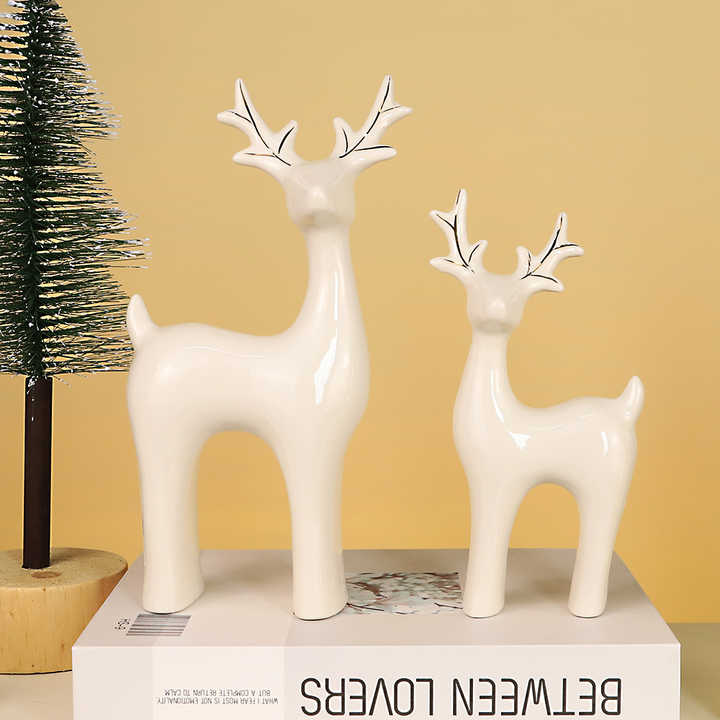 Sculpture Tabletop Ornaments Cute Deer Candlestick Porcelain Christmas Ceramic Reindeer Figurines