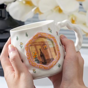 Tasse à eau en céramique peinte à la main de style nordique vintage, mugs uniques, mugs esthétiques, tasse à café avec couvercle - Product Image 5