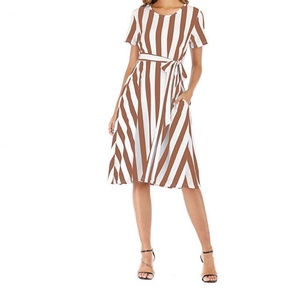 Wholesale Custom OEM High Quality Vintage European American Fashion Style Women's Midi A-Line Viscose Short Sleeve <b>Dress</b> - Product Image 4