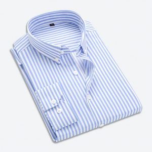 Camisa a Rayas de Manga Larga para Hombre, Estilo Coreano Informal, Corte Ajustado Japonés, J0165 - Product Image 3