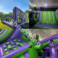 Parc d'attractions gonflable commercial avec parcours d'obstacles, toboggans, combo de jeux gonflables pour enfants, thème de parc de jeux gonflables de monstres extraterrestres