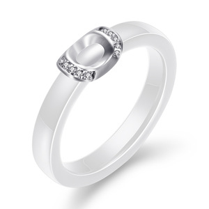 Bague en céramique 4 mm, forme géométrique noire et blanche, sertie de diamants, pour femme, bijoux cadeau - Product Image 4