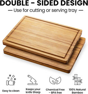 เขียงไม้ไผ่แบบหนา สำหรับสลักลาย ใช้เป็นเขียงสำหรับเสิร์ฟอาหาร พร้อมร่องสำหรับน้ำ ใช้กับเตาบาร์บีคิว ของขวัญสุดพิเศษ - Product Image 4