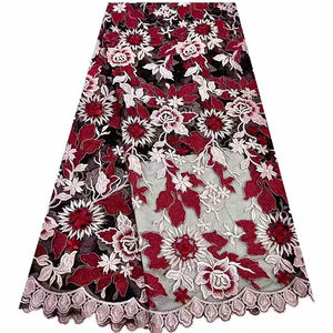 Oxblood rojo Cutwork bordado encaje tul tela nigeriana patrón textil costura <span class=keywords><strong>ropa</strong></span> tela - Product Image 1