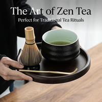 Ensemble Matcha Kingze 4 pièces, bol à matcha en céramique noire japonaise, fouet en bambou, ensemble cadeau, logo personnalisé