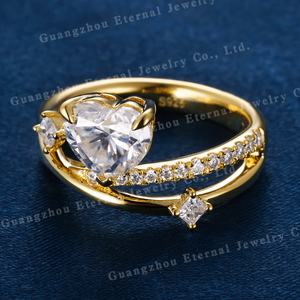 Anello da donna personalizzato gihpht CVD taglio a cuore Lab diamante Fine S925 argento 10K 14K 18K oro massiccio giallo fascia di fidanzamento - Product Image 2